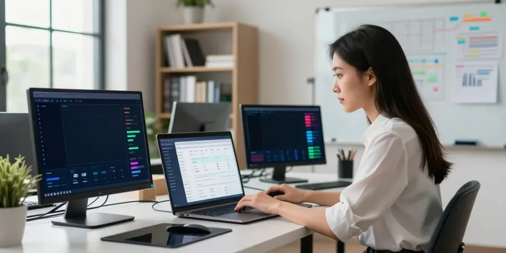 Professional analyzing SEO metrics for instant indexing strategies in a modern workspace