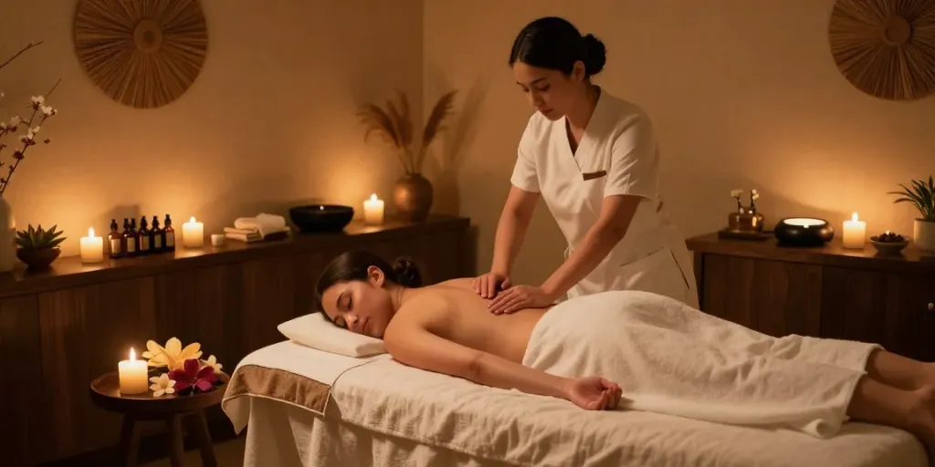 Nuru massage NYC experience with soothing massage therapy in a luxury spa setting promoting relaxation and rejuvenation.